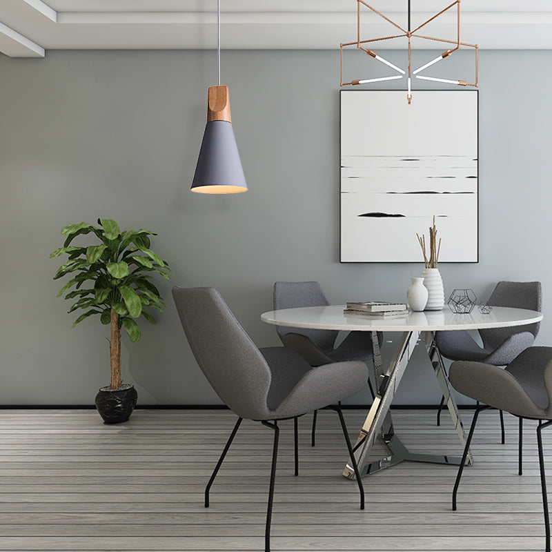 Conical Shade Pendant Light - Metal Contemporary Kitchen Hanging Fixture In Grey/Silver/Yellow 3