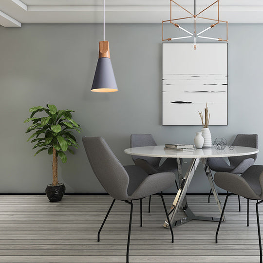 Conical Shade Pendant Light - Metal Contemporary Kitchen Hanging Fixture In Grey/Silver/Yellow 3