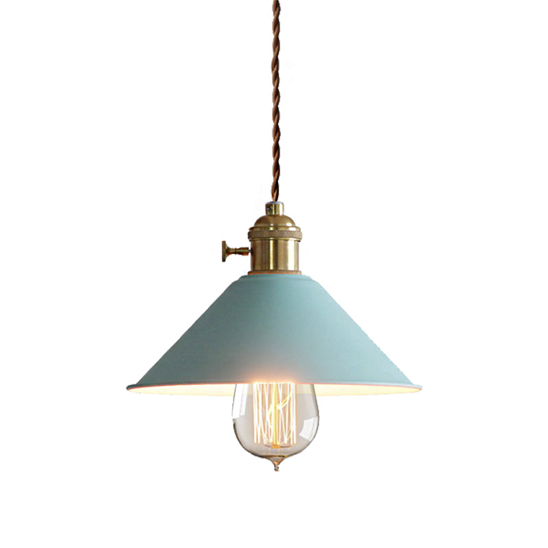 Industrial Style Metal Conic Shade Dining Room Ceiling Light Fixture - 1 Gray/White/Pink Pendant