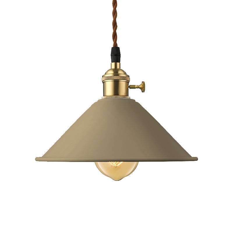 Industrial Style Metal Conic Shade Dining Room Ceiling Light Fixture - 1 Gray/White/Pink Pendant