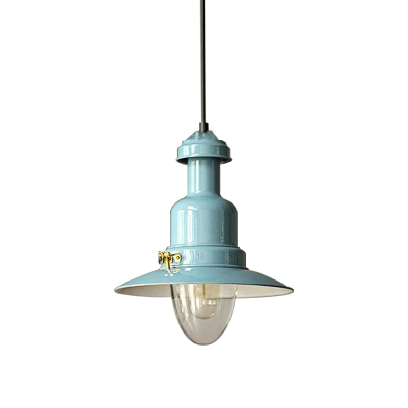 Blue And Yellow Metallic Pendant Ceiling Light For An Industrial Stylish Living Room
