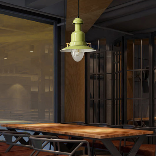 Blue And Yellow Metallic Pendant Ceiling Light For An Industrial Stylish Living Room