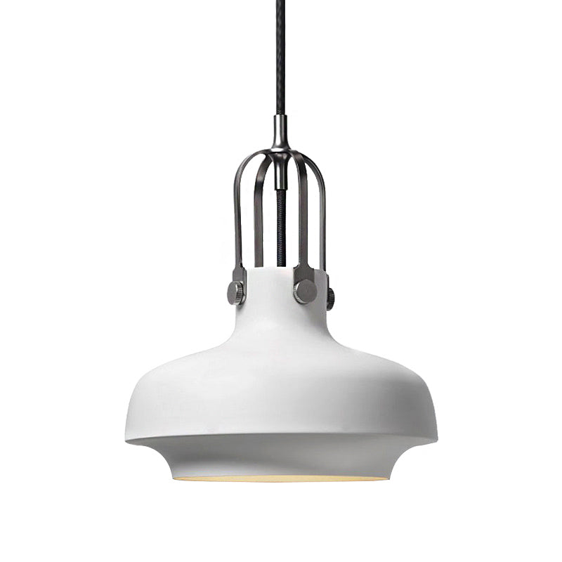 Industrial 1-Light Pendant Lamp With Adjustable Cord - Black/White Bowl Shade For Living Room
