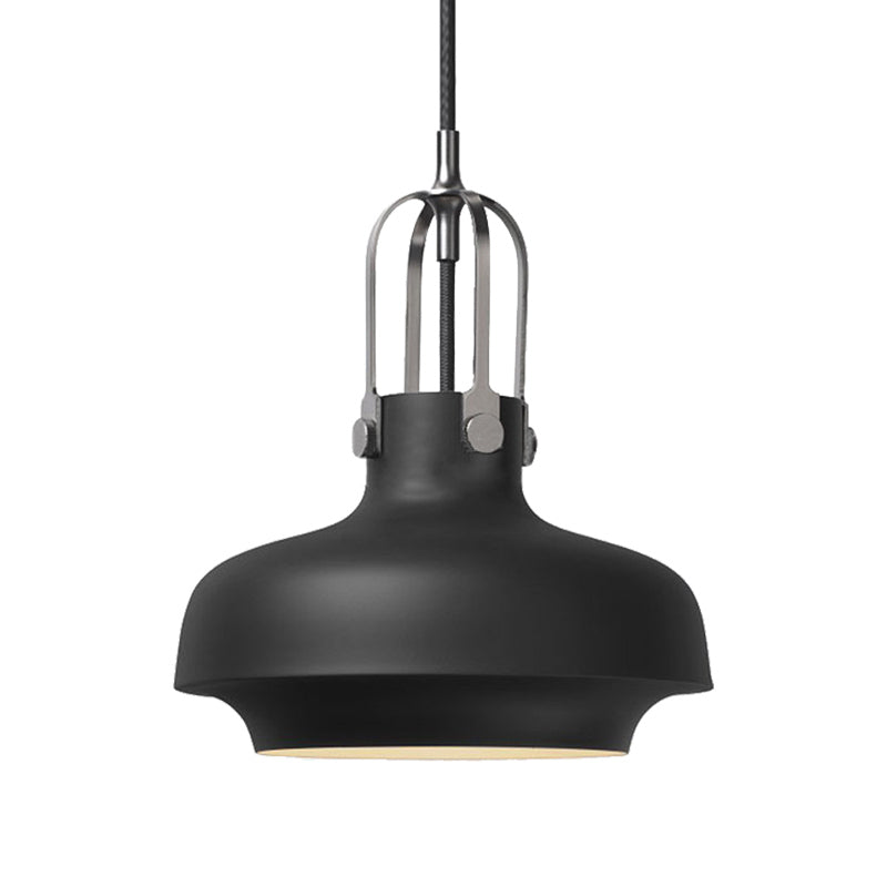 Industrial Metallic Pendant Light With Adjustable Cord - Black/White Bowl Shade 1-Light For Living