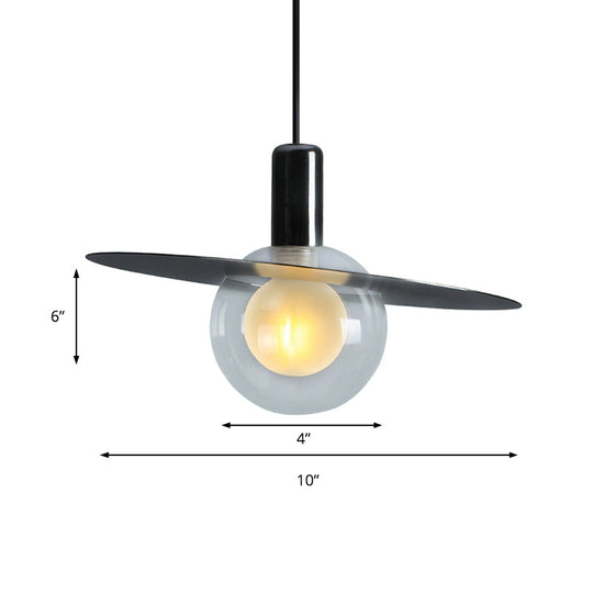 Contemporary Black Glass Pendant Lamp With Led And Ring Disk