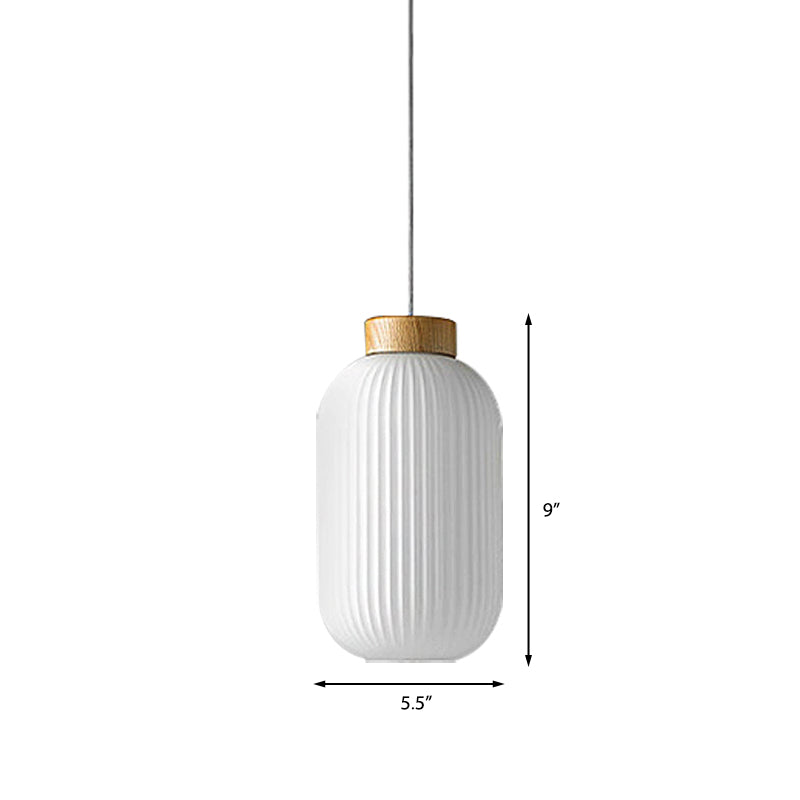 Modern Milk Glass Ribbed Cylinder Pendant Light - 5.5’/8’/12’ 1 White Ceiling Fixture For