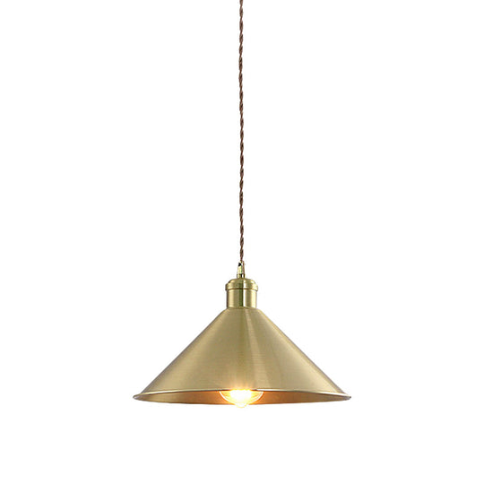Industrial Cone Metal Hanging Light Fixture With Adjustable Brass Cord - 7’/9.5’ W Ideal For