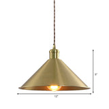 Industrial Metal Hanging Light Fixture With Adjustable Cord - Brass Cone Pendant Lighting 7/9.5 W 1