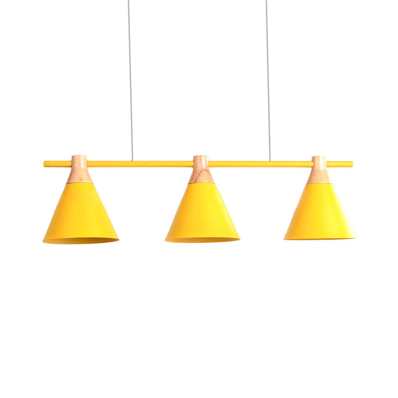 Nordic Metal Hanging Chandelier - Triple Light Cone Shade In Green/Grey/Yellow Perfect For Kitchen