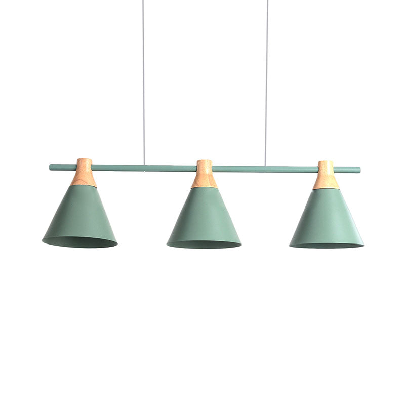 Nordic Metal Hanging Chandelier - Triple Light Cone Shade In Green/Grey/Yellow Perfect For Kitchen