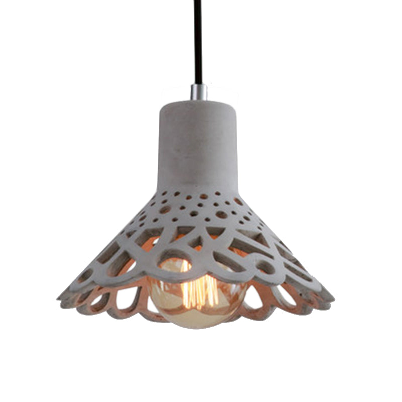 Nordic Style Etched Pendant Lighting: Concrete 1-Light Grey/White/Yellow With Geometric/Bell/Flared