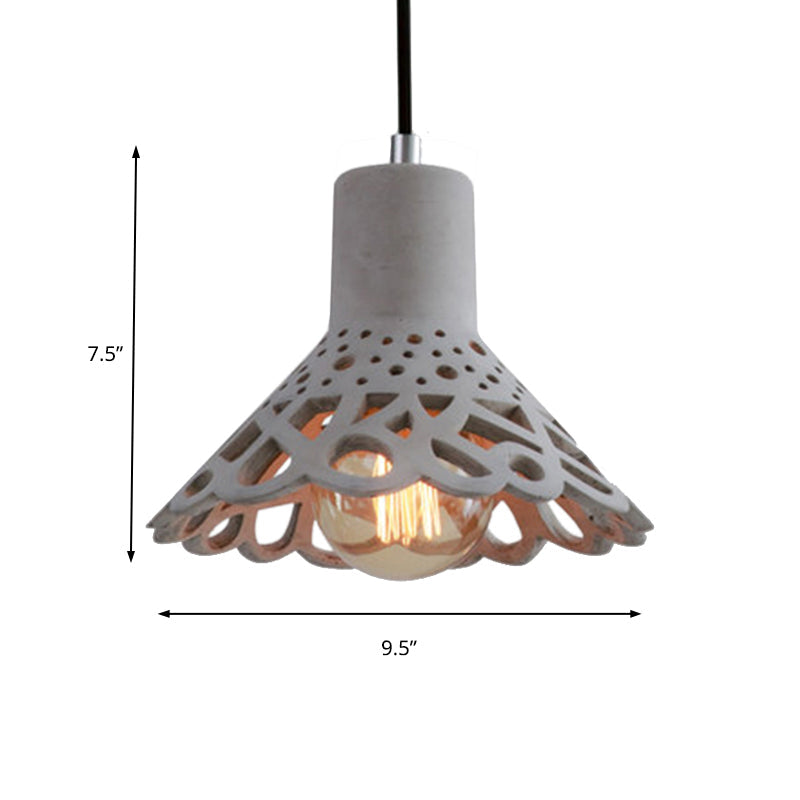 Nordic Style Etched Pendant Lighting: Concrete 1-Light Grey/White/Yellow With Geometric/Bell/Flared