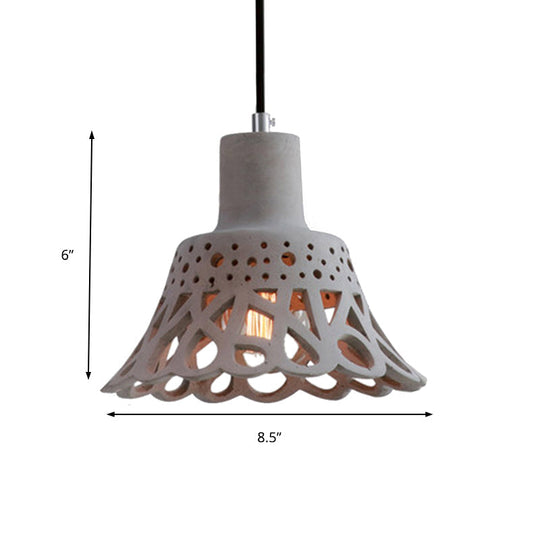 Nordic Style Etched Pendant Lighting: Concrete 1-Light Grey/White/Yellow With Geometric/Bell/Flared