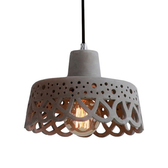 Nordic Style Etched Pendant Lighting: Concrete 1-Light Grey/White/Yellow With Geometric/Bell/Flared