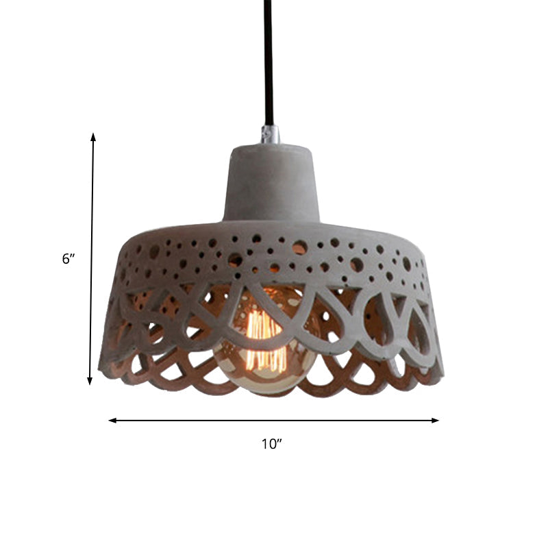 Nordic Style Etched Pendant Lighting: Concrete 1-Light Grey/White/Yellow With Geometric/Bell/Flared