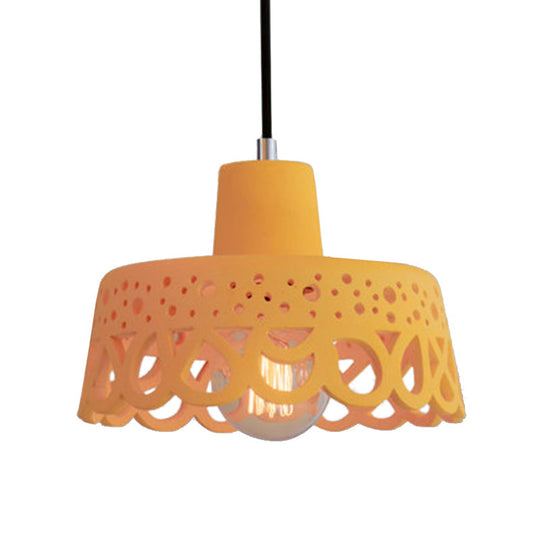 Nordic Style Etched Pendant Lighting: Concrete 1-Light Grey/White/Yellow With Geometric/Bell/Flared