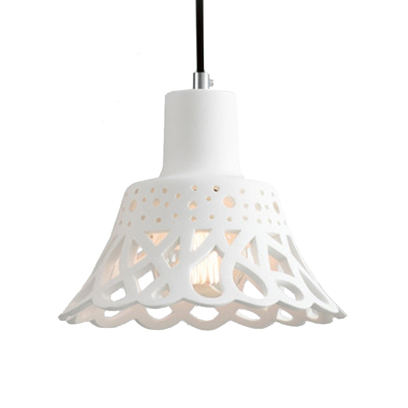 Nordic Style Etched Pendant Lighting: Concrete 1-Light Grey/White/Yellow With Geometric/Bell/Flared