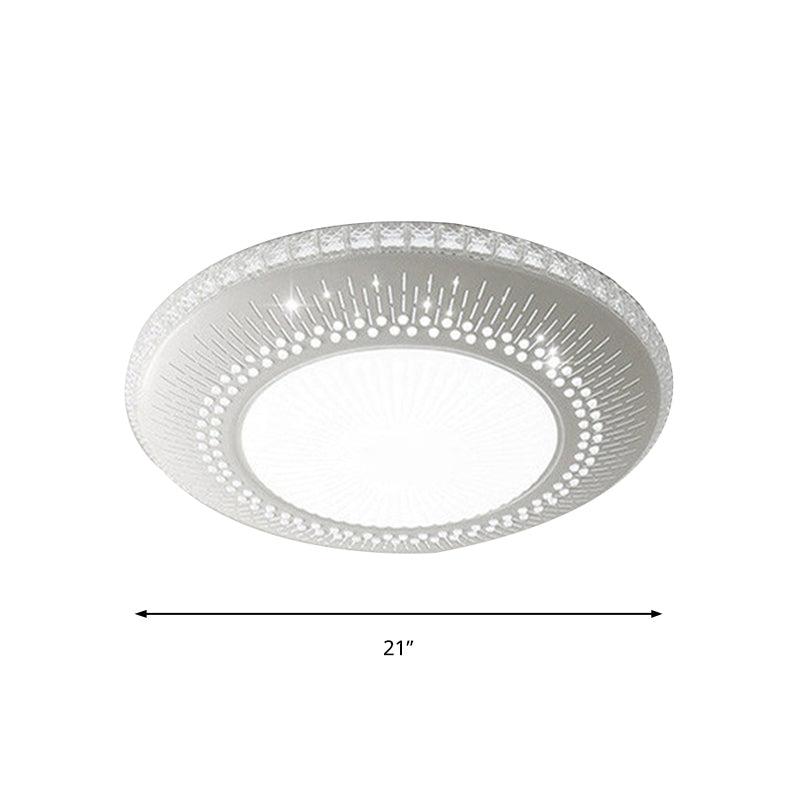 Contemporary Crystal Accent Led Ceiling Lamp - 21’/25’ Round Shade Flush Mount Fixture White Light