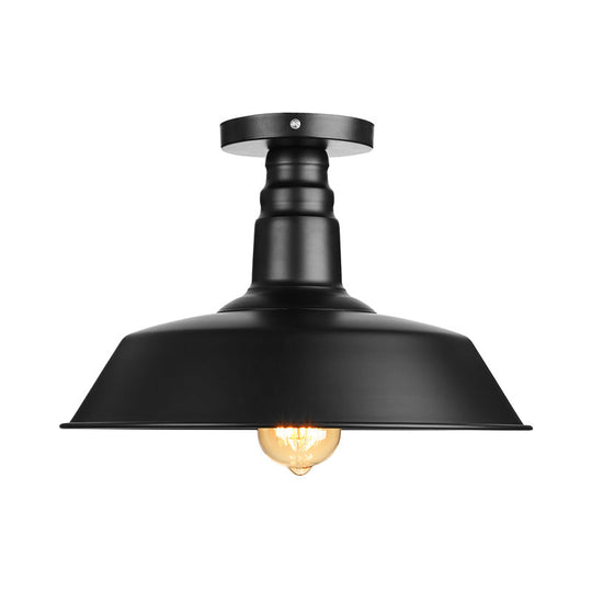 Vintage Iron Barn Dining Room Ceiling Light Fixture - 1 Black/White Semi Flush 10 14 Or 18 Diameter