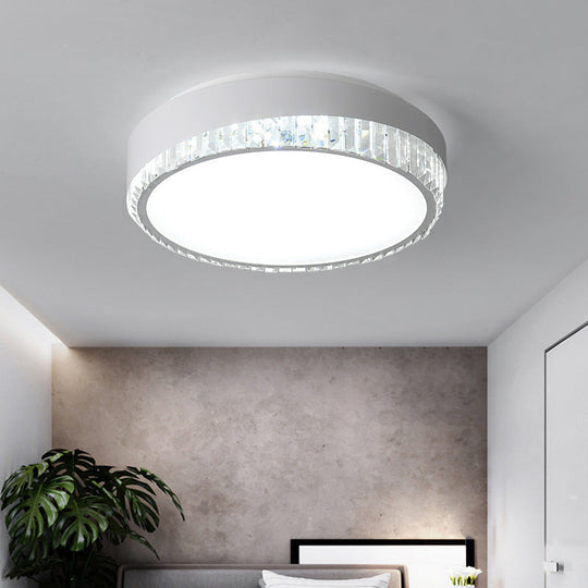 Modern 16.5/20.5 Wide Round Flush Mount Lighting With Crystal Accent For Bedroom White / 16.5