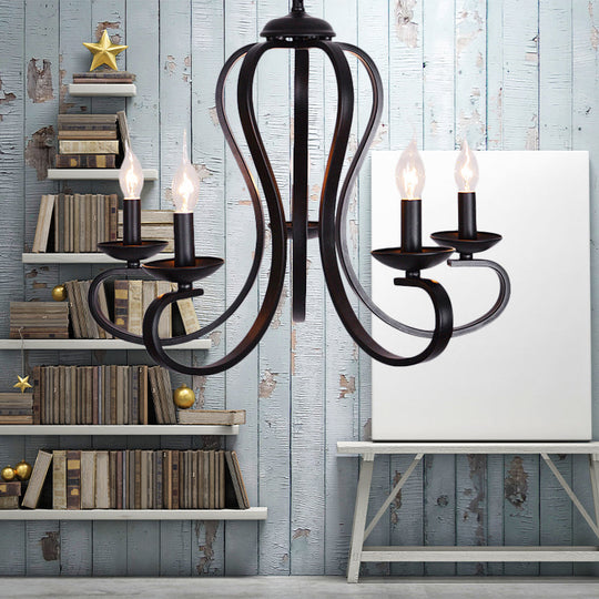 Flameless Industrial Candle Ceiling Lamp - 3/5 Bulb Metallic Hanging Light In Black For Living Room