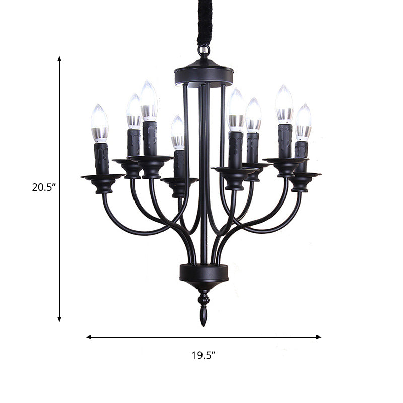 Rustic Lodge Black Chandelier - Multi Light Metallic Design With Exposed Bulbs Indoor Hanging Lamp