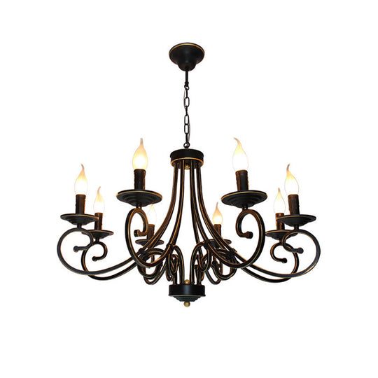 Black Iron Vintage Chandelier Light With Candle-Inspired Design 6/8 Heads - Hanging Ceiling