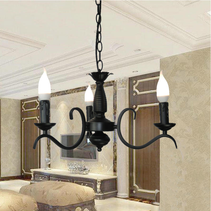 Vintage Style 3/5-Head Flameless Candle Chandelier - Black Metallic Hanging Lamp For Living Room 3 /