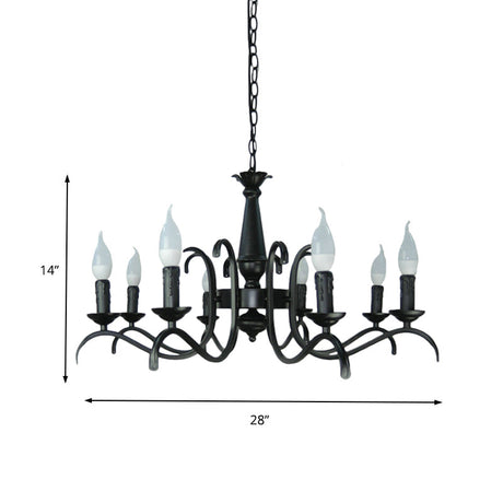Vintage Style Black Metallic Hanging Lamp - Flameless Candle Chandelier Lighting 3/5 Heads Ideal For