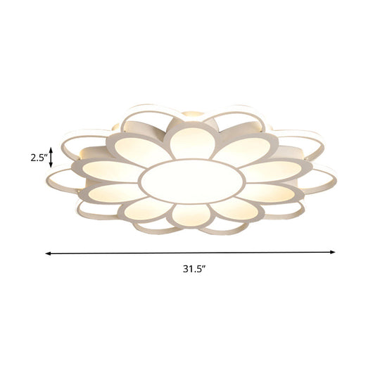 Contemporary Led Ceiling Light: 20.5’/27’/31.5’ Dia White Metal Flush Mount Fixture For