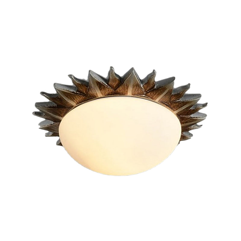 Vintage Black Sunburst Ceiling Light With Opal Glass For Living Room - 9’/15’ Wide