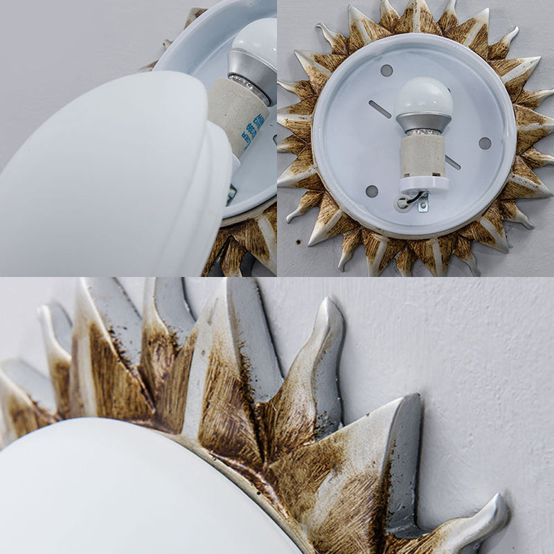 Vintage Black Sunburst Ceiling Light With Opal Glass For Living Room - 9/15 Wide