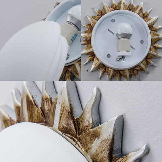 Vintage Black Sunburst Ceiling Light With Opal Glass For Living Room - 9/15 Wide