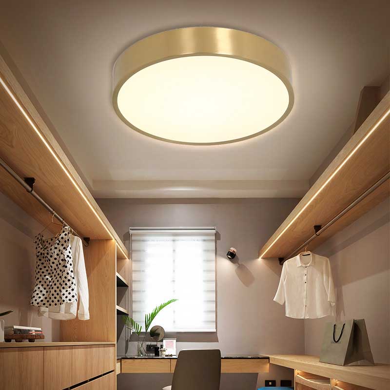Ultra Thin Modern Brass Led Flush Mount Light 12’/16’/19.5’ Dia Acrylic Diffuser Warm/White