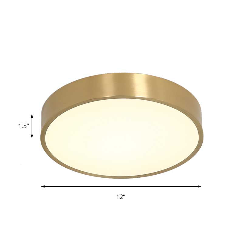 Ultra Thin Modern Brass Led Flush Mount Light 12’/16’/19.5’ Dia Acrylic Diffuser Warm/White