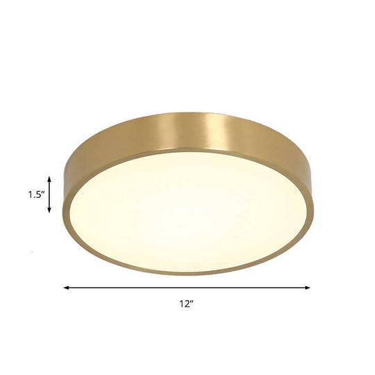 Ultra Thin Modern Brass Led Flush Mount Light 12’/16’/19.5’ Dia Acrylic Diffuser Warm/White