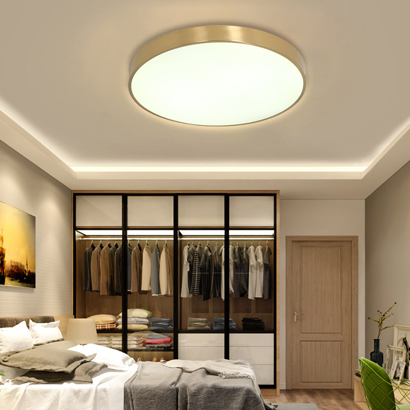 Ultra Thin Modern Brass Led Flush Mount Light 12/16/19.5 Dia Acrylic Diffuser Warm/White For Bedroom