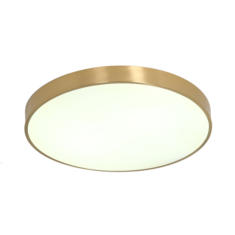 Ultra Thin Modern Brass Led Flush Mount Light 12/16/19.5 Dia Acrylic Diffuser Warm/White For Bedroom