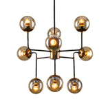 Industrial 8/9-Light Black/Chrome Clear Glass Globe Chandelier Pendant For Living Room