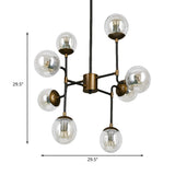 Industrial 8/9-Light Black/Chrome Clear Glass Globe Chandelier Pendant For Living Room