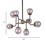 Industrial 8/9-Light Black/Chrome Clear Glass Globe Chandelier Pendant For Living Room