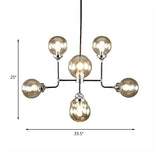 Industrial 8/9-Light Black/Chrome Clear Glass Globe Chandelier Pendant For Living Room