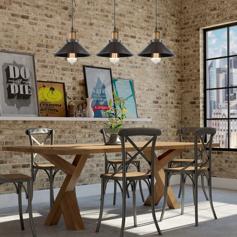 Vintage Metal Pendant Lights - Set Of 3 Cone Shades For Restaurants/Ceiling Hanging Black 1-Light