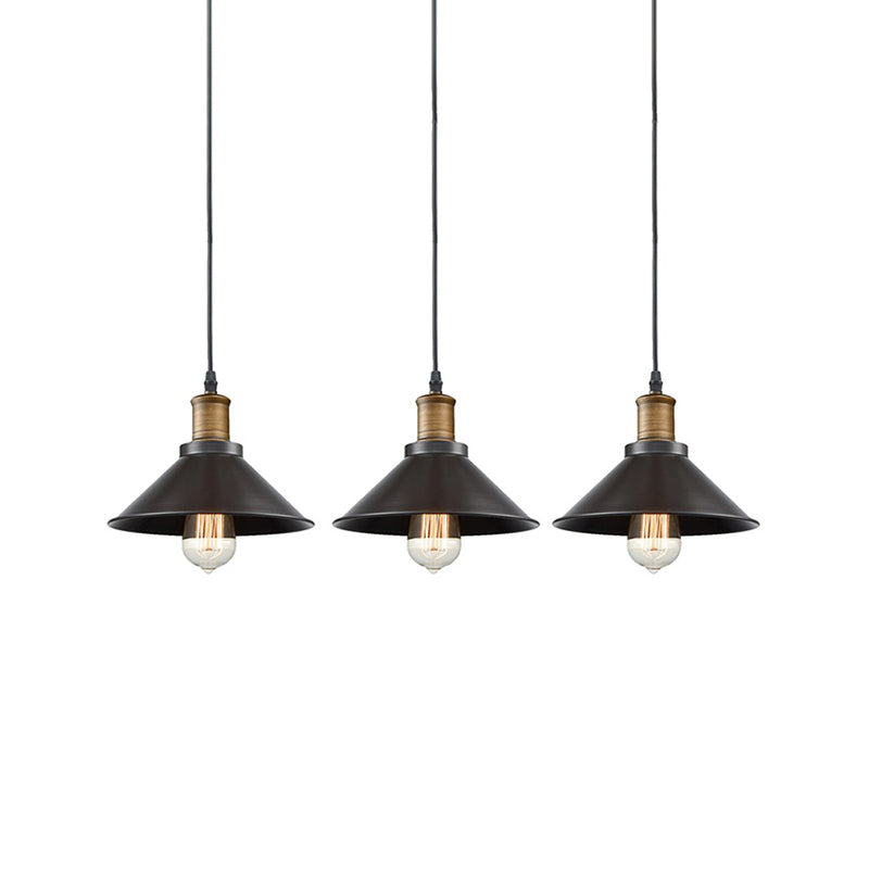 Vintage Metal Restaurant Pendant Light - 3 Pack Cone Shade Black Hanging Ceiling
