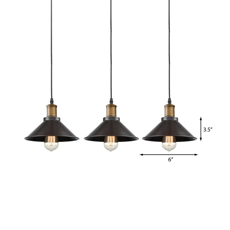 Vintage Metal Pendant Lights - Set Of 3 Cone Shades For Restaurants/Ceiling Hanging Black 1-Light