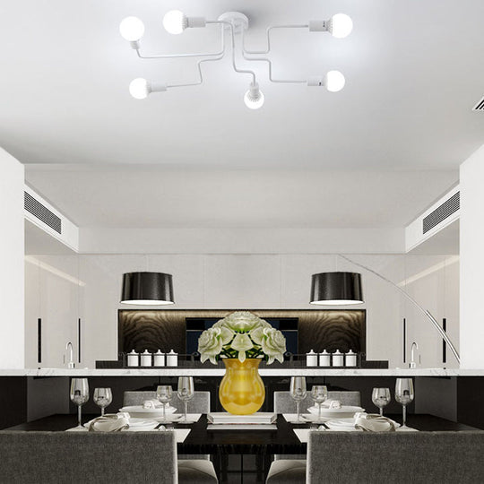 Vintage Metallic Semi Flush Light With Sputnik Design In Antique Brass/Black - Exposed Ceiling