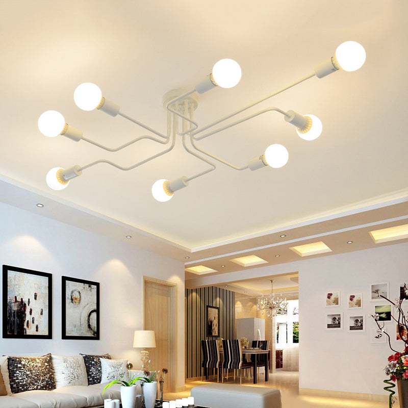 Vintage Metallic Semi Flush Light With Sputnik Design In Antique Brass/Black - Exposed Ceiling