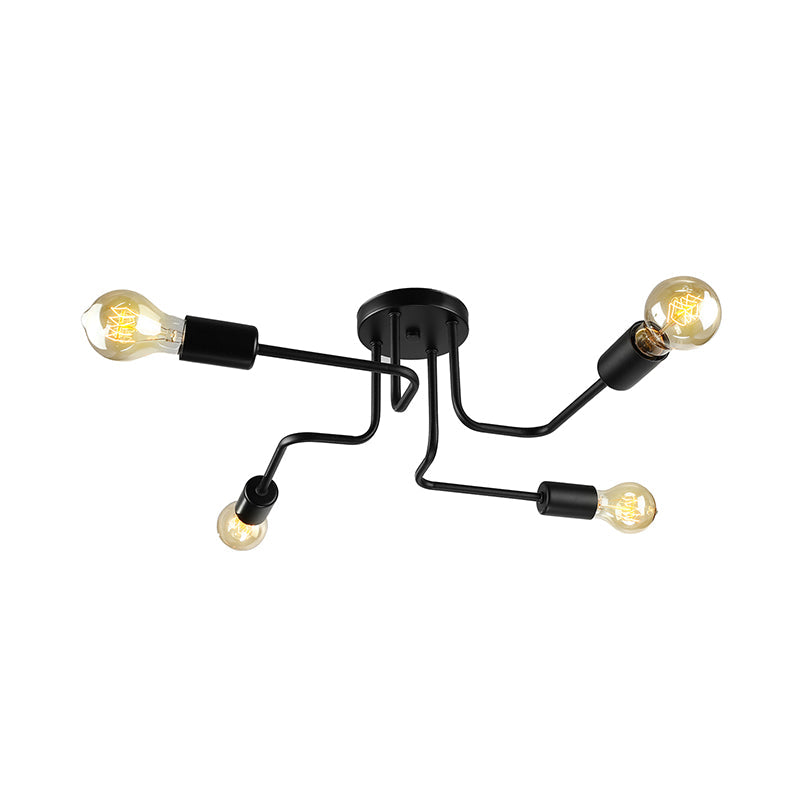 Vintage Metallic Semi Flush Light With Sputnik Design In Antique Brass/Black - Exposed Ceiling
