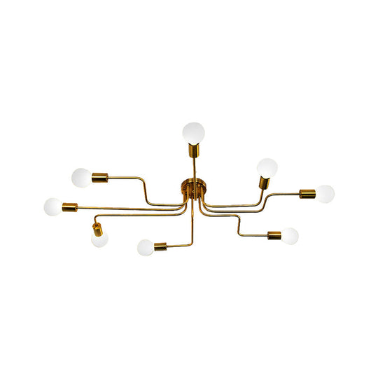 Vintage Metallic Semi Flush Light With Sputnik Design In Antique Brass/Black - Exposed Ceiling