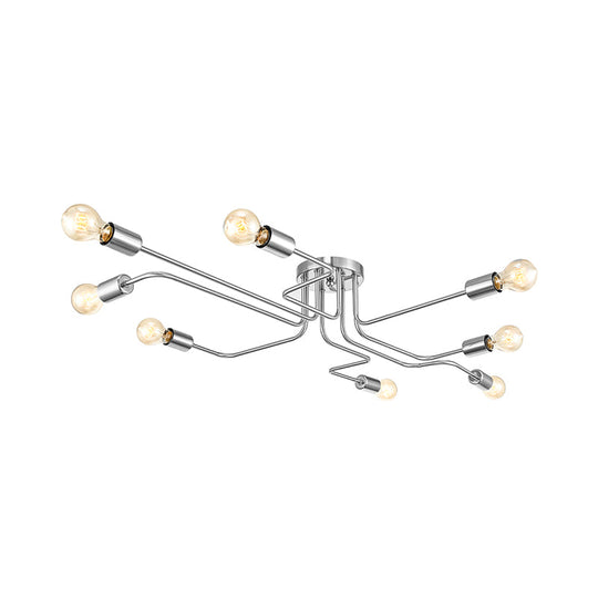 Vintage Metallic Semi Flush Light With Sputnik Design In Antique Brass/Black - Exposed Ceiling